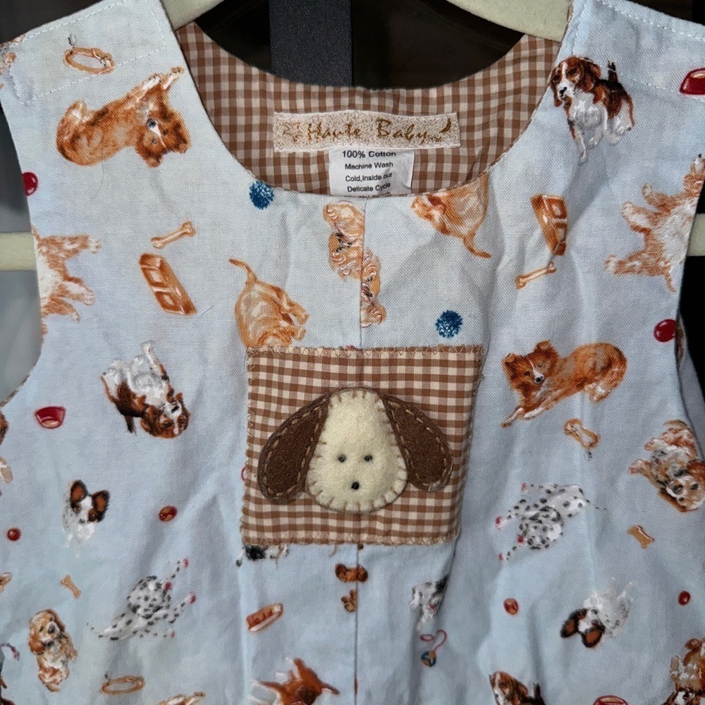 Puppy dogs jon jon romper shortall baby boy embroidered appliqué smock puppies - Picture 2 of 6